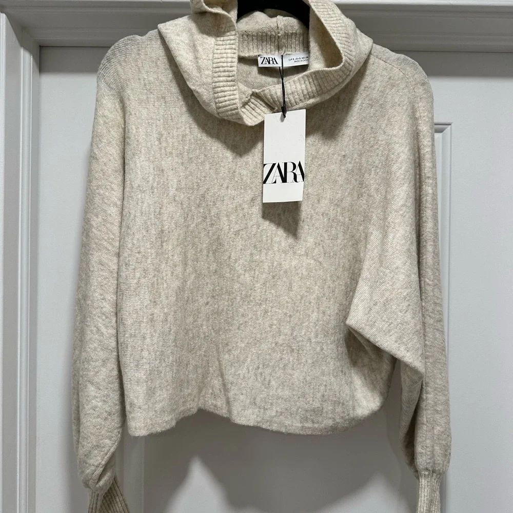 Zara Cream Cowl Neck Sweater Modern Knit